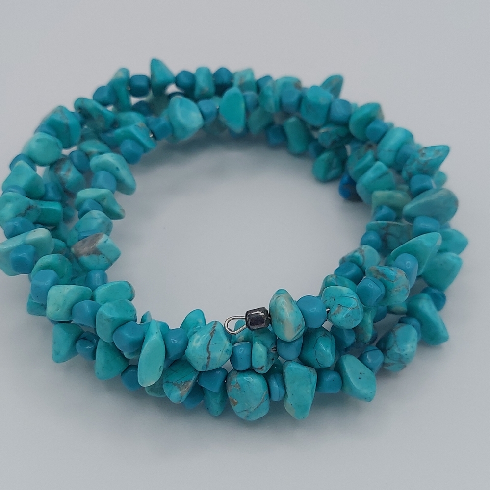 Chunky chip Turquoise wired bracelet armband 4 rows